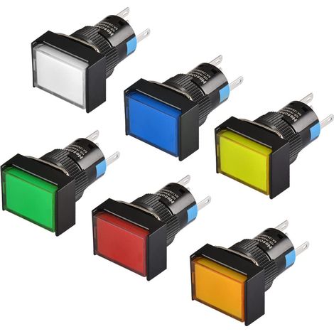 Interrupteur à bouton-poussoir rectangulaire de 16mm, type à verrouillage, 1NO 1NC, Rouge Vert Bleu Jaune Blanc Orange, lampe LED 220V (1/5)