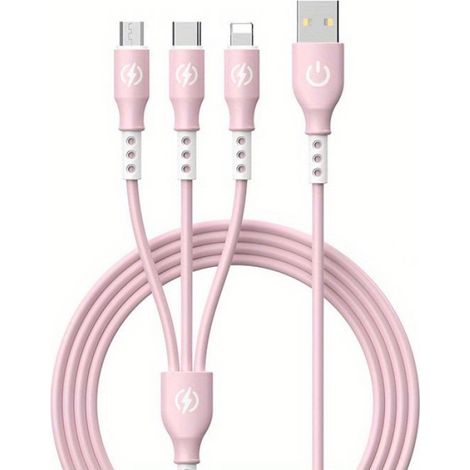 Câble de charge rapide 3 en 1 de 66 W, câble de données USB de 1,2 m, adapté aux téléphones mobiles et ordinateurs portables-rose (1/4)