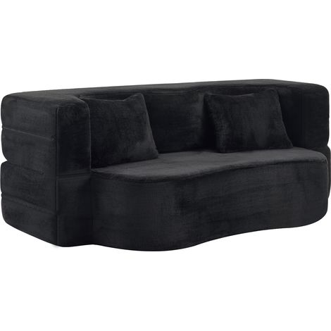 Sofá Cama Futón Plegable, 2 Cojines, Espuma de Alta Densidad, Negro (1/5)