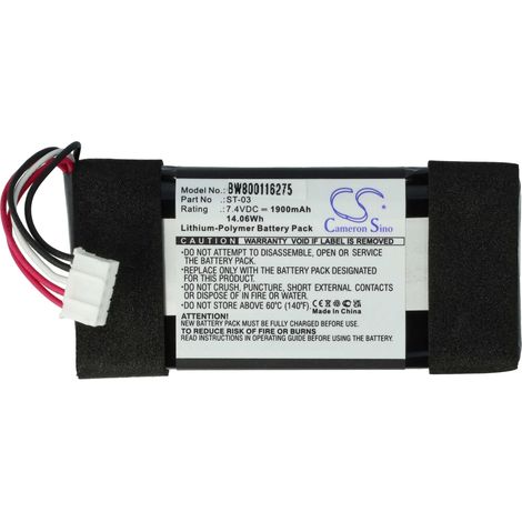 vhbw Batería reemplaza Sony ST-03 para altavoces, cajas acústicas (1900 mAh, 7,4 V, Li-poli)