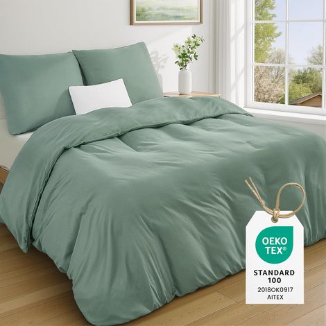 Housse de Couette 220x240 Vert Sauge,Microfibre Ultra Douce Infroissable Parure de lit Vert Sauge - Housse de Couette 240x260 + 2 Taies d'oreiller 65x65 avec Fermeture Éclair (1/5)