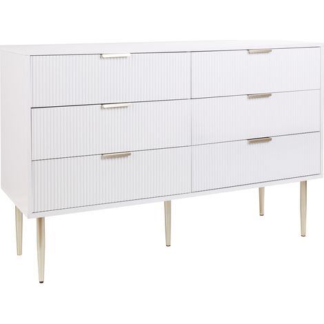 Cómoda de estilo moderno con seis cajones y patas metálicas en color blanco Soho (1/5)