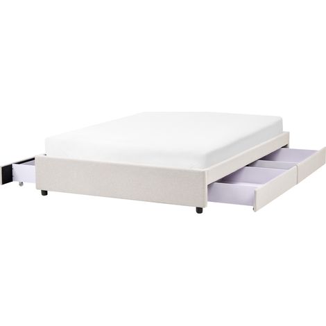 Cama con cajones sin cabecero de tela 140 x 200 cm diseño vintage con almacenaje beige claro Prades
