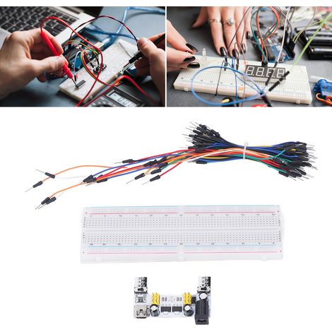 Module d'alimentation MB-102 pour plaque d'essai 830 trous + plaque d'essai 830 trous + câble pour plaque d'essai 65 mm (alimentation blanche) (1/5)