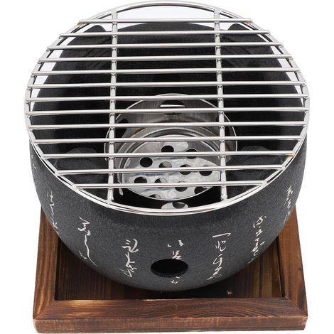 Mini parrilla plegable portátil de estilo japonés, ideal para la cocina, camping, picnics y uso familiar, multifuncional, fabricada en aleación de aluminio y madera compuesta, 60 x 22 x 32 cm, gris. (1/5)
