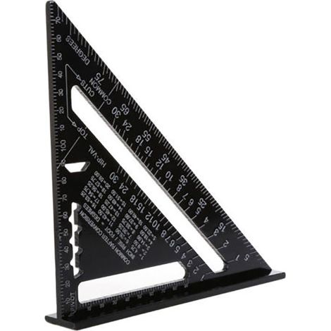 Équerre noire en alliage d'aluminium 7 pouces, règle à angle droit pour menuisier, outil de mesure métrique et impérial pour travail du bois