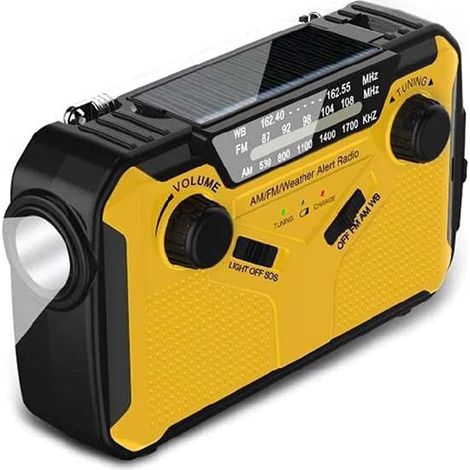 Radio meteorológica de emergencia, batería externa portátil, radio solar de manivela, radio AM/FM portátil, amarilla (1/5)
