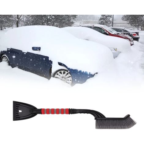 Abnehmbarer Schneepflug für Fahrzeuge, Winter-Fensterenteisungs- und Reinigungswerkzeug, 2-in-1 Bürste und Schneepflug, grau und rot. (1/5)