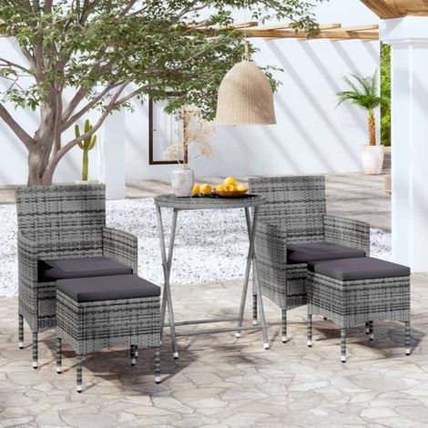 Mesa sillas jardín 5 pzas ratán sintético vidrio templado gris vidaXL (1/5)
