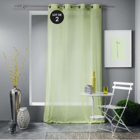 Lot de 2 voilages froissé 140 x 240 cm polycoton uni Mitsy Vert (1/4)