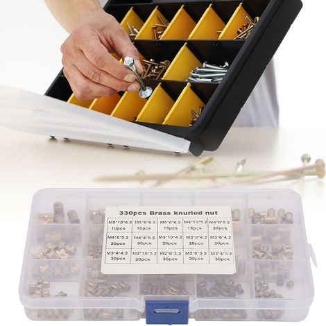 Assortiment de 330 écrous laiton à insérer M2 M3 M4 M5 colonnes isolantes et écrous moletés à insert (1/5)