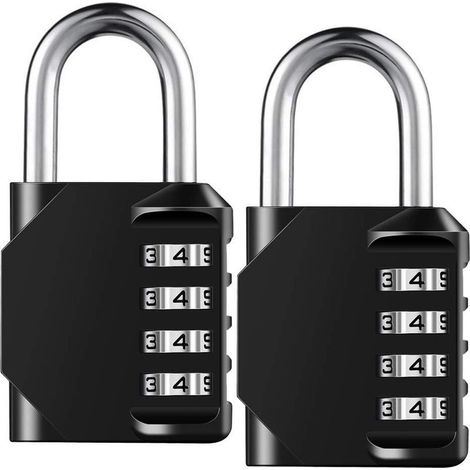 Cadenas à combinaison réinitialisable à 4 chiffres, robuste et étanche, pour casier de salle de sport, portail, boîte à outils (lot de 2) (1/4)