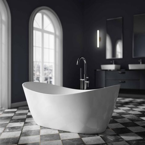 Bernstein – Baignoire îlot SIENA 2.0 en acrylique blanc brillant – 170 x 80 x 68 cm – Capacité 190L – Drain central avec fonction pop-up – Isolation thermique