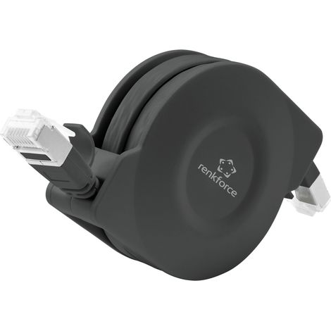 Renkforce RF-4476386 RJ45 Patchkabel CAT 6a U/FTP 1.50 m Schwarz Flache Ausführung, inkl. Aufroller (1/5)