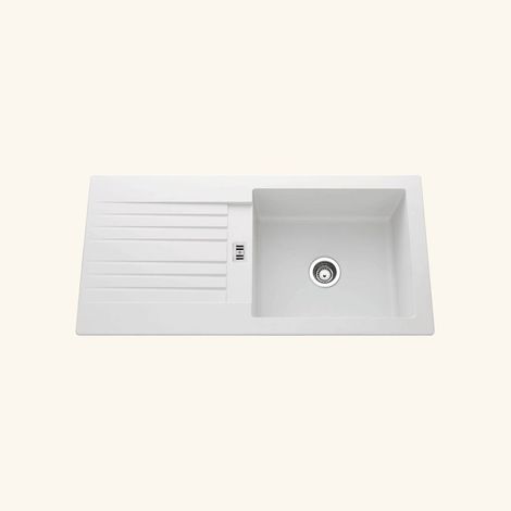 Cuisissimo – Évier résine blanc 100x50 cm – Évier encastrable réversible avec bonde et siphon – Pour meuble sous évier 60 cm minimum