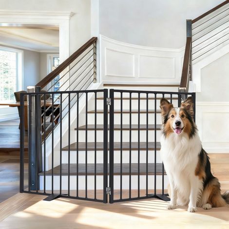Barrière pour chien extra large, autoportante en métal robuste avec porte pour intérieur et extérieur, clôture pliable pour animaux de compagnie pour escaliers, portes, maison, porche (1/5)