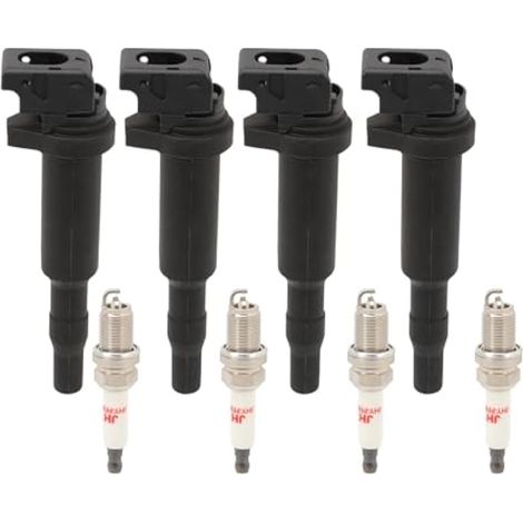 4x bobine d'allumage et 4x bougie d'allumage compatible avec les séries 3 E46 E90 E91 E92 E93 série 5 E60 E84 X3 E83 Z4 E85, connecteur de bougie d'allumage de bobine d'allumage à tige OE ave (1/5)