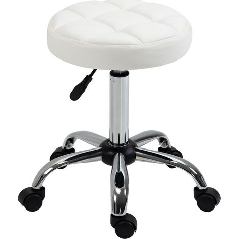 Taburete giratorio con ruedas y altura regulable en polipiel blanca Ø35,5 cm (1/4)