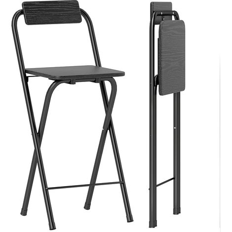 Cuisine ou petit espace : tabourets de bar pliants 37x45x87 cm, lot de 2 avec repose-pieds noir (1/5)