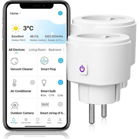 Prese intelligenti WiFi 20A (confezione da 2) – Contatore di energia per prese intelligenti  Compatibile con Alexa, Google, Tuya  Programmazione, monitoraggio dei consumi e protezione da sovratensioni