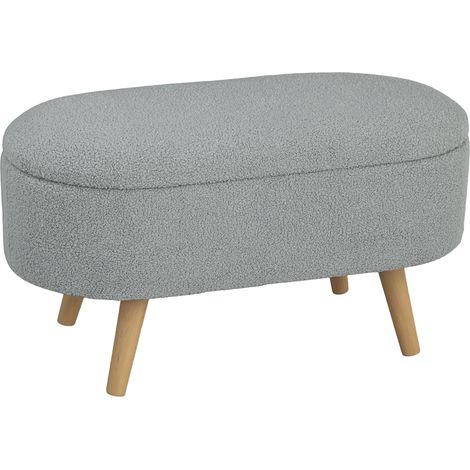 Grey Teddy Fleece Storage Ottoman for Stylish Home Organization