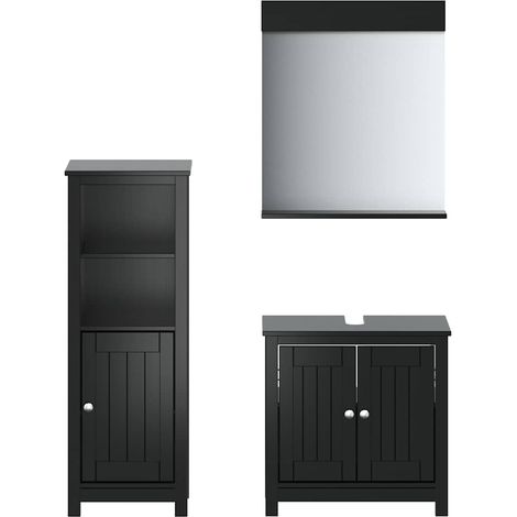 Maison Exclusive - 3-tlg. Badmöbel-Set BERG Schwarz Massivholz Ki