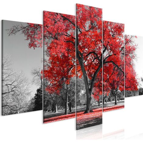 Tableau 5 Panneaux "Autumn in the Park Wide Red" 50 x 100 cm (1/2)