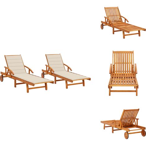 Sonnenliegen 2 Stk. mit Auflagen Massivholz Akazie - Holz-Sonnenliegen - Gartenmöbel - Akaziengartenmöbel - Outdoor Möbel - Lounge Chair (1/5)