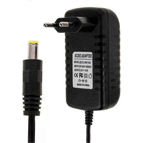 Adaptateur secteur compatible AC/DC, 12 V 3 A, prise standard européenne, interface 5,5 x 2,1 mm, câble de 1,2 m. (1/5)