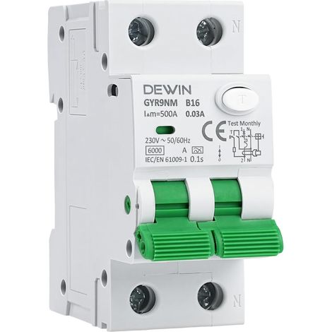 Disjoncteur type A (RCBO), interrupteur FI/LS 1P+N 16A 230V 30mA (1/5)