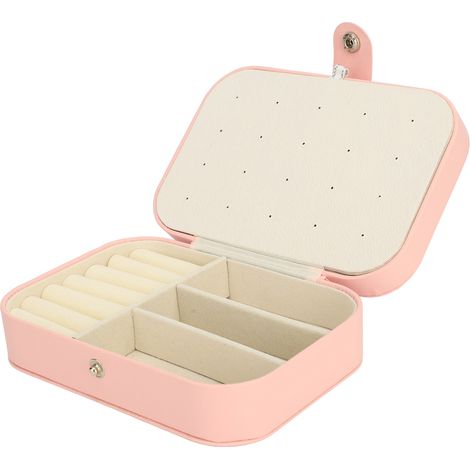 Boîte à bijoux de voyage, mini boîte de rangement portable à double couche en cuir PU, organisateur de bijoux pour boucles d'oreilles, bagues, colliers et bracelets (1/5)