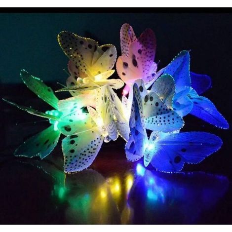 Guirlande Lumineuse Solaire Multicolore avec Papillons - Étanche, Éclairage Extérieur, Jardin, Terrasse (20 LED) (1/5)