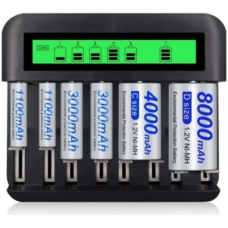NALOOKAMIC Chargeur de batterie universel LCD à 8 emplacements avec port USB (1/3)