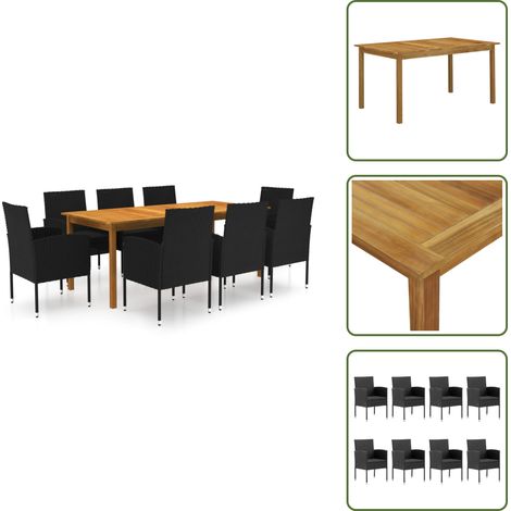 9-tlg. Garten-Essgruppe Schwarz - Gartensessel - Gartenstuhl - Outdoor Möbel - Holztisch - Esszimmerset (1/5)