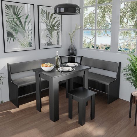 Conjunto con banco esquinero Roman, Negro, 150 x 41.5 cm con mesa, Vicco