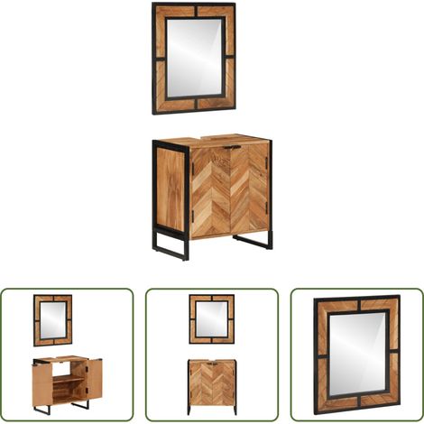 Akazienholz - 2-tlg. Badmöbel-Set Eisen und Massivholz Akazie (1/5)