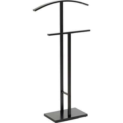 Idimex – Valet de chambre en métal noir – Grand cintre pour veste et chemises – Socle rectangulaire stable – Design moderne (1/4)