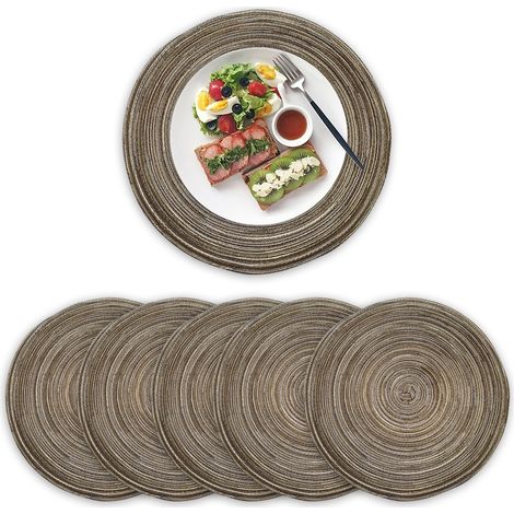 Lot de 6 sets de table ronds en coton tissé, résistants à la chaleur et lavables, parfaits pour votre salle à manger. (1/4)