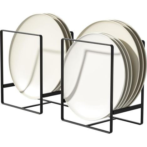 Égouttoir à vaisselle en métal, set de 2, porte-assiettes vertical pour plan de travail et placard, noir (1/5)