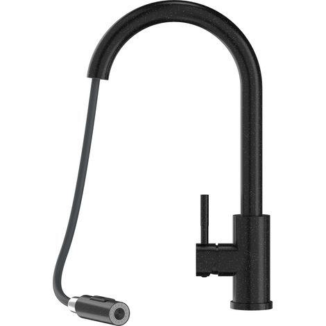 MITIGEUR DE CUISINE BEC EXTRACTIBLE GRANIT NOIR ROBINET DE CUISINE ACIER (1/5)