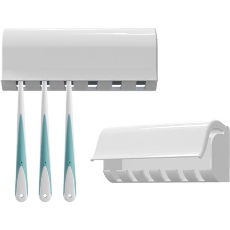 Porte-brosses à dents à 6 compartiments, mural, lot de 2, organisateur de brosses à dents pour camping-car avec couvercle, support de rangement auto-adhésif pour brosses à dents (1/5)