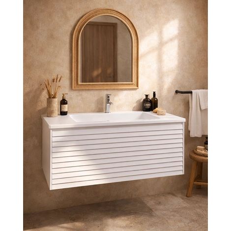 Mobile bagno 90x48 bianco un cassetto lavabo resina opaco Madrid (1/5)