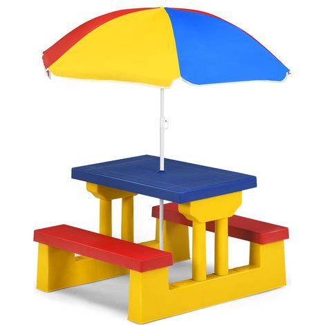 Ensemble de jardin pour enfant ensemble table et banc enfant en pp avec parasol multicolore (1/4)