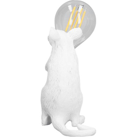 Lampe souris moderne en résine E12, décoration de bureau créative, lampe animalière pour chambre ou salon, 110-220 V, blanc, prise britannique (1/5)