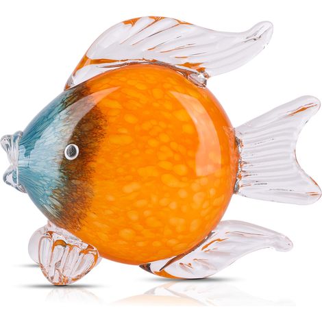Grande figurine de poisson en verre soufflé à la main - Statue et sculpture de poisson - Décoration d'intérieur - Presse-papier en verre de mer tropicale pour bureau, aquarium côtier (1/5)