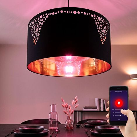 Lampada a sospensione lampada a sospensione tavolo da pranzo nero lampada rotonda color oro da soggiorno, tessuto nero, controllo app CCT, 1x Smart RGB LED 10W 806Lm, DxH 38x120 cm (1/5)