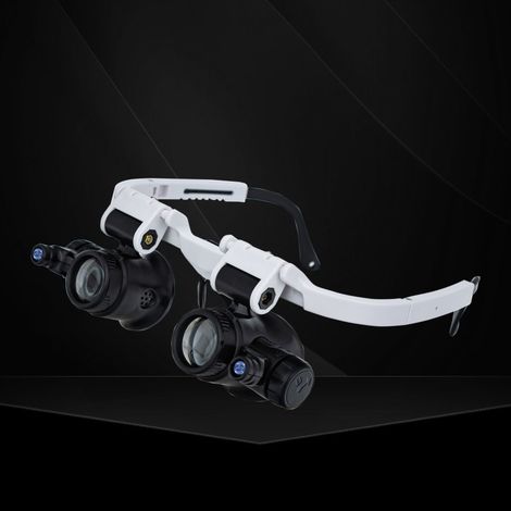 Lupa frontal con lámpara LED, soporte ajustable para gafas, lupa para reparación de relojes, procesamiento mecánico y evaluación de joyas (8X 15X 23X) (1/5)