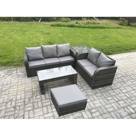 Fimous Ensembles de salon de jardin avec Table basse rectangulaire Table d'appoint Grand tabouret Gris foncé mixte (1/4)