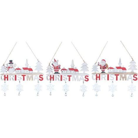 Pendentif Noël - Bois - 19 x 20 cm - Décoration Arbre Porte Cheminée - Lot de 3 (1/5)