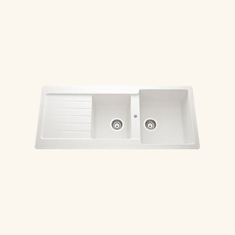 Schock – Évier granit blanc 116x50 cm – 2 bacs réversibles – Évier à encastrer avec vidage manuel – Bonde et siphon inclus